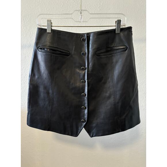 Genuine Lamb Leather Mini Skirt Rachel Zoe Size 8 Button Front Black Excellent - Picture 1 of 4